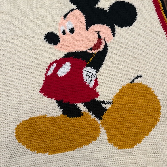 Cute Mickey Mouse Disney Throw Blanket 90s Handmade Crocheted 47”x38”